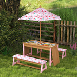 Kids Picnic Table, Garden Table And Bench Set W/ Umbrella, Boxes, Pink