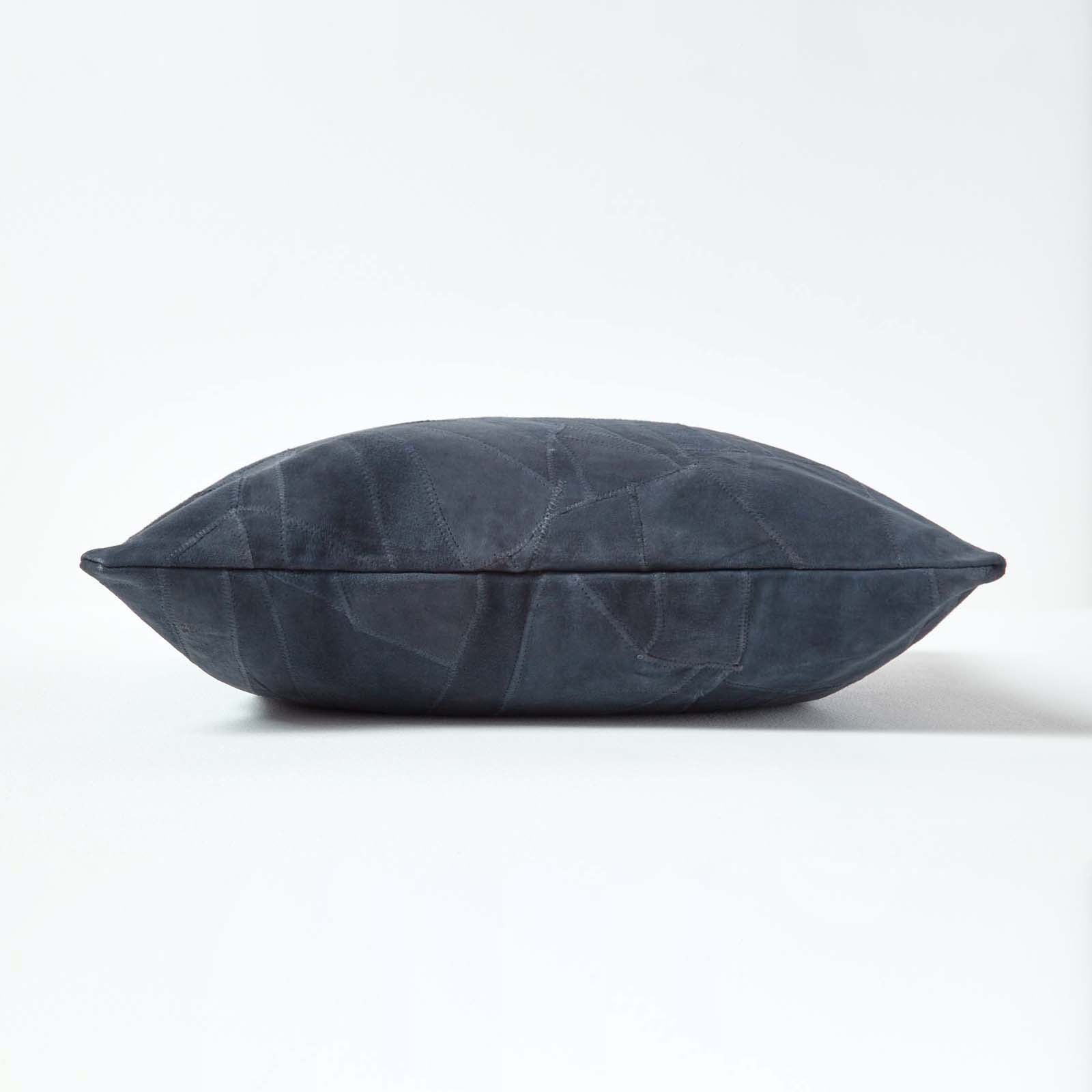 Real Leather Suede Cushion With Feather Filling | 45cm x 45cm | Navy Blue