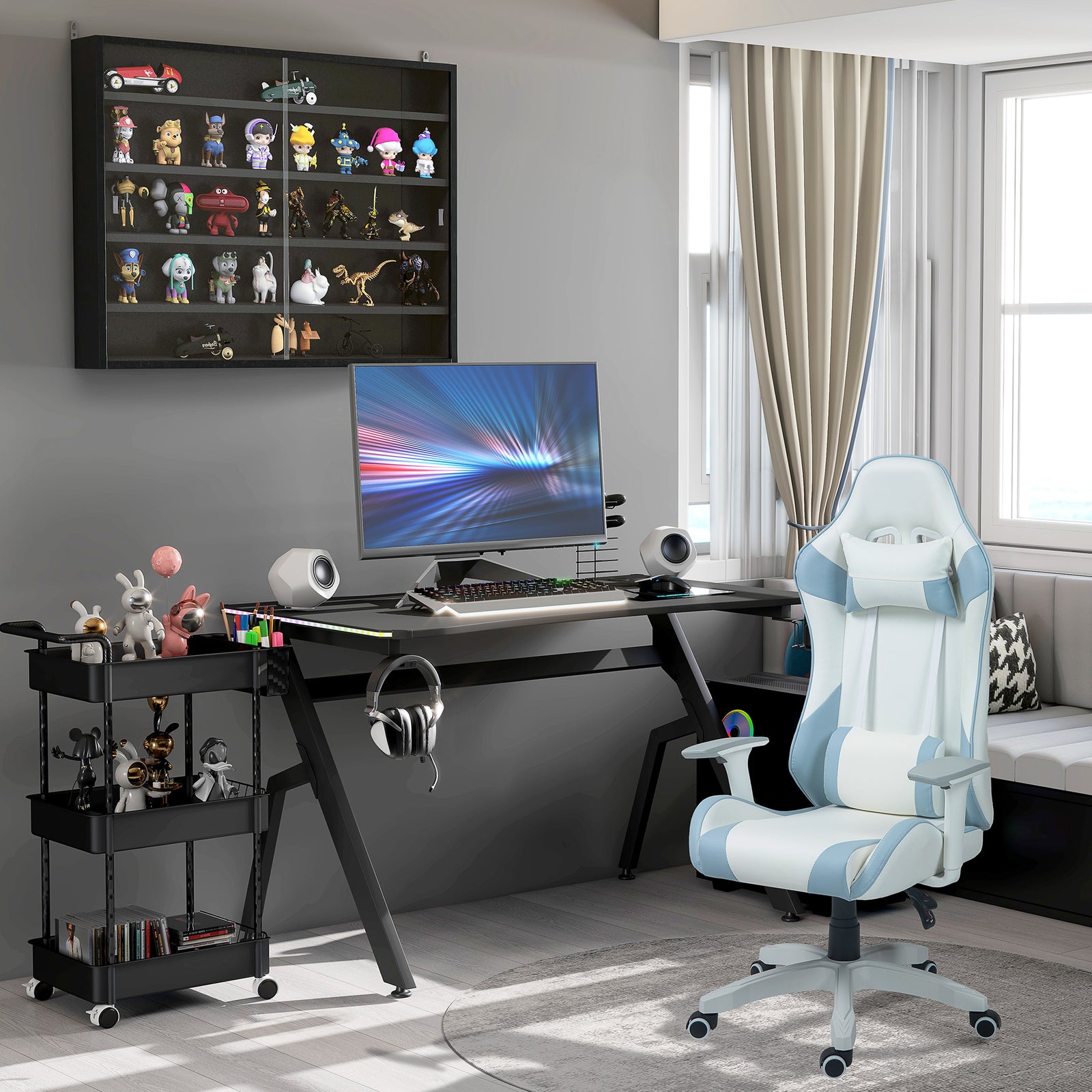 Gaming Chair W/ Headrest Support | Light Blue