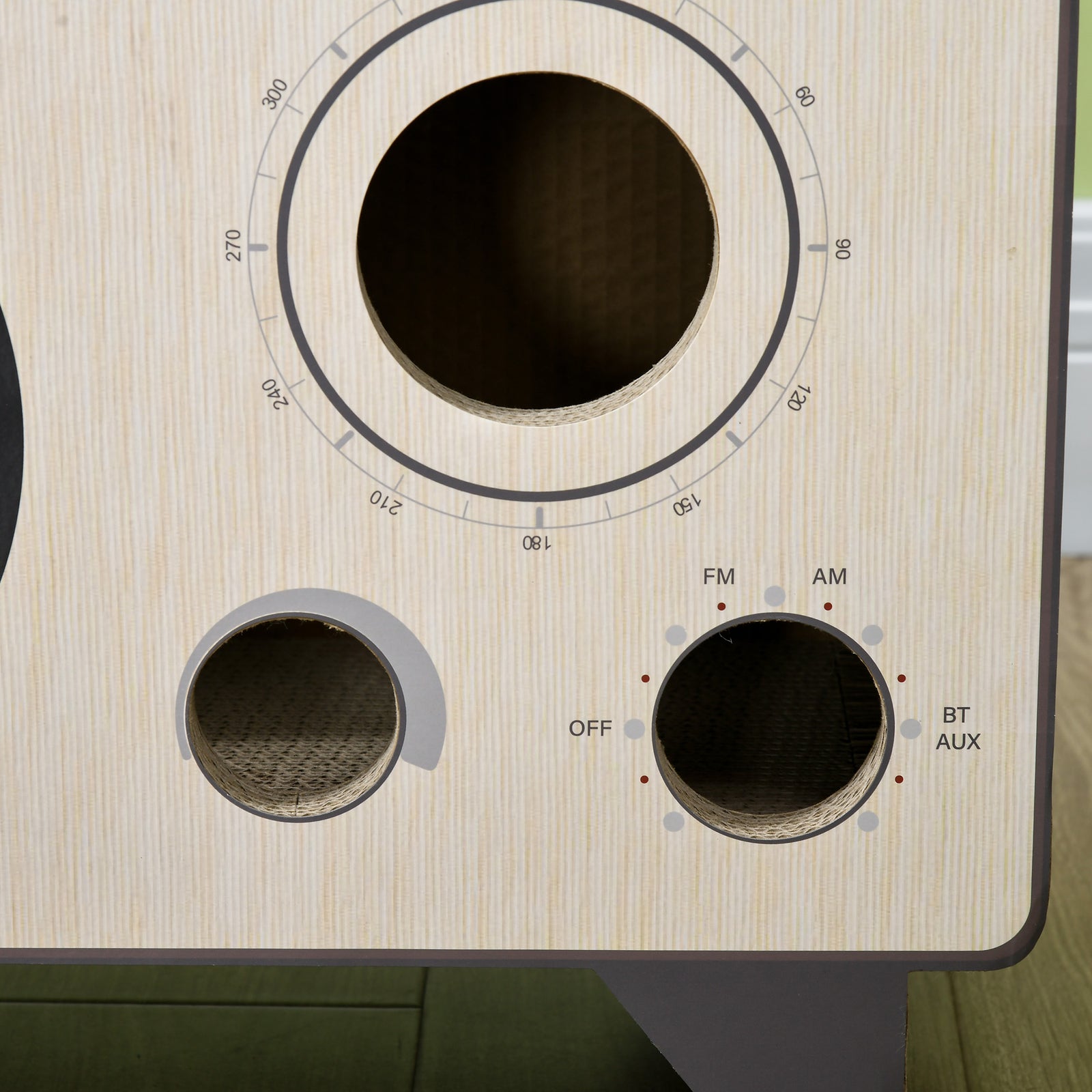 Radio Shape Cat Scratching Board With Catnip, Natural Wood Finish
