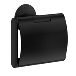 Toilet Roll Holder With Lid Cover - Self Adhesive Wall Mount | Black