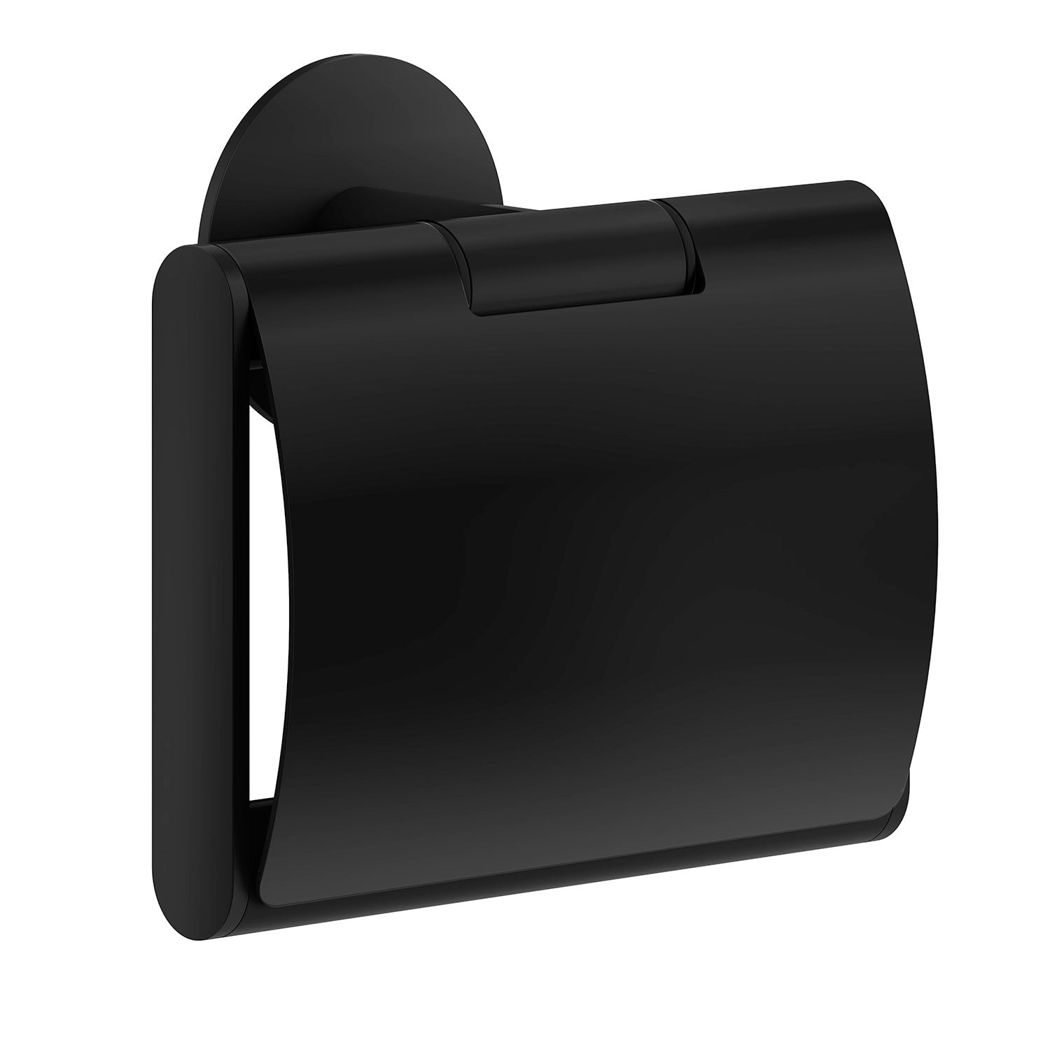 Toilet Roll Holder With Lid Cover - Self Adhesive Wall Mount | Black