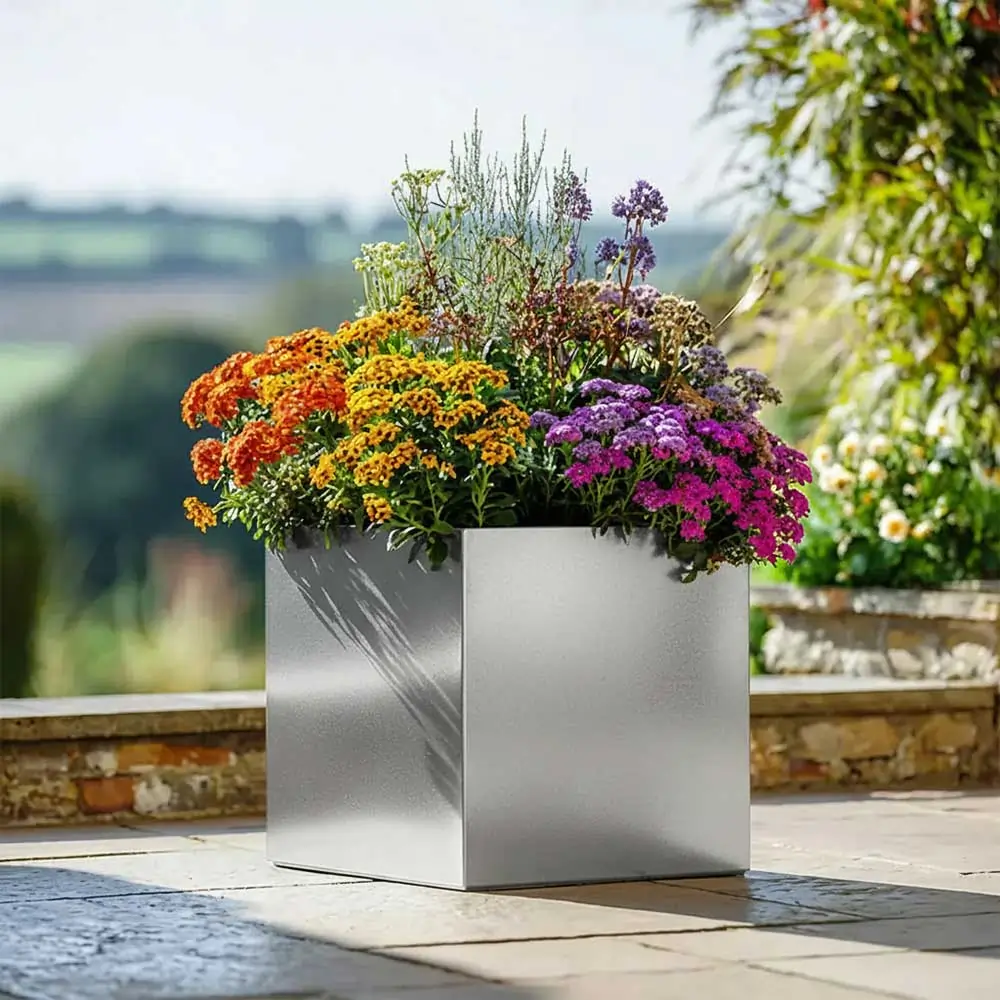 Zinc Galvanised Square Planter | 60cm x 60cm x 60cm | Silver