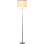 HOMCOM Steel Floor Lamp With Crystal Pendant Steel Base Cream