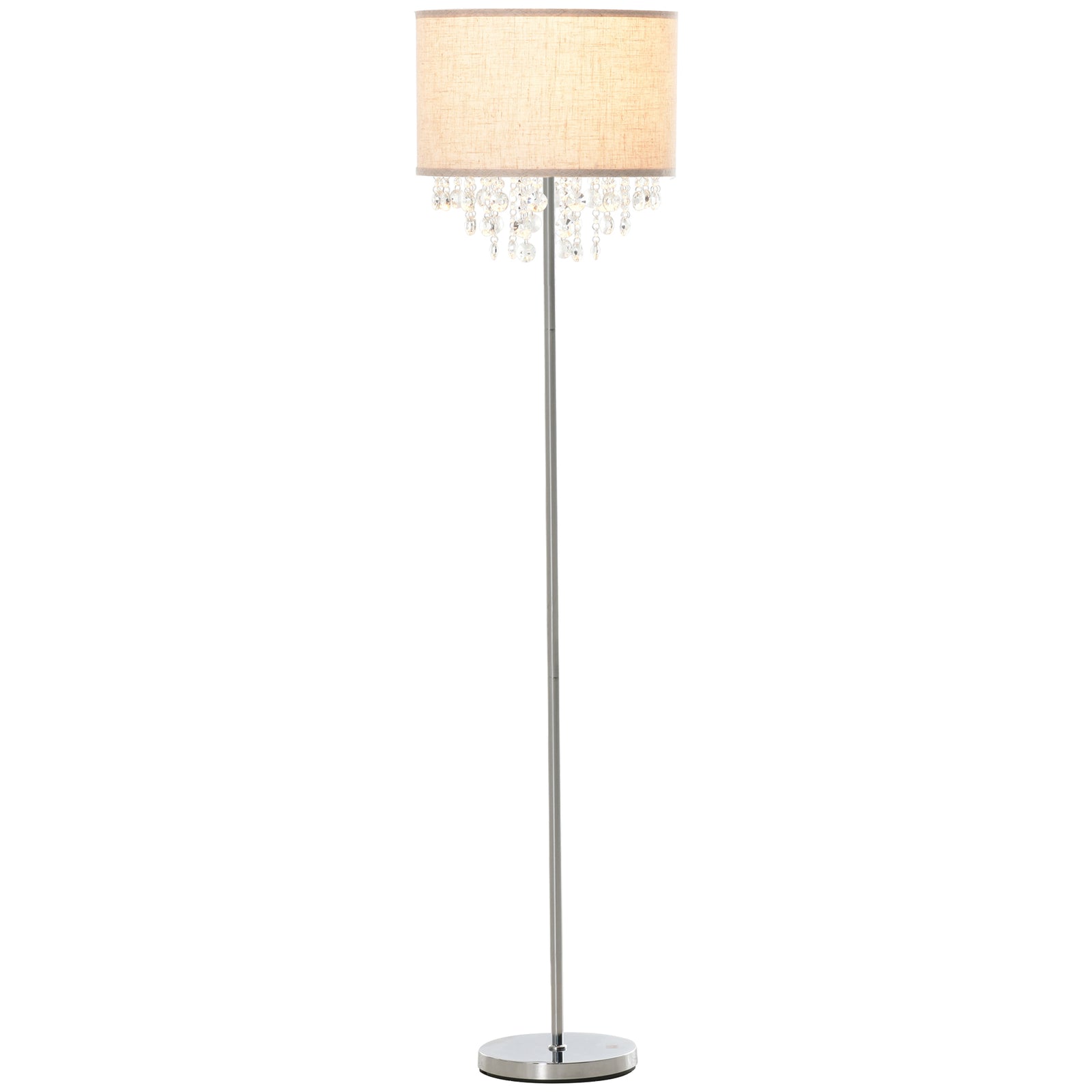 HOMCOM Steel Floor Lamp With Crystal Pendant Steel Base Cream