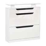 Shoe Cabinet W/ 3 Drawers, High Gloss Front Panels Glass Top | One Size | White