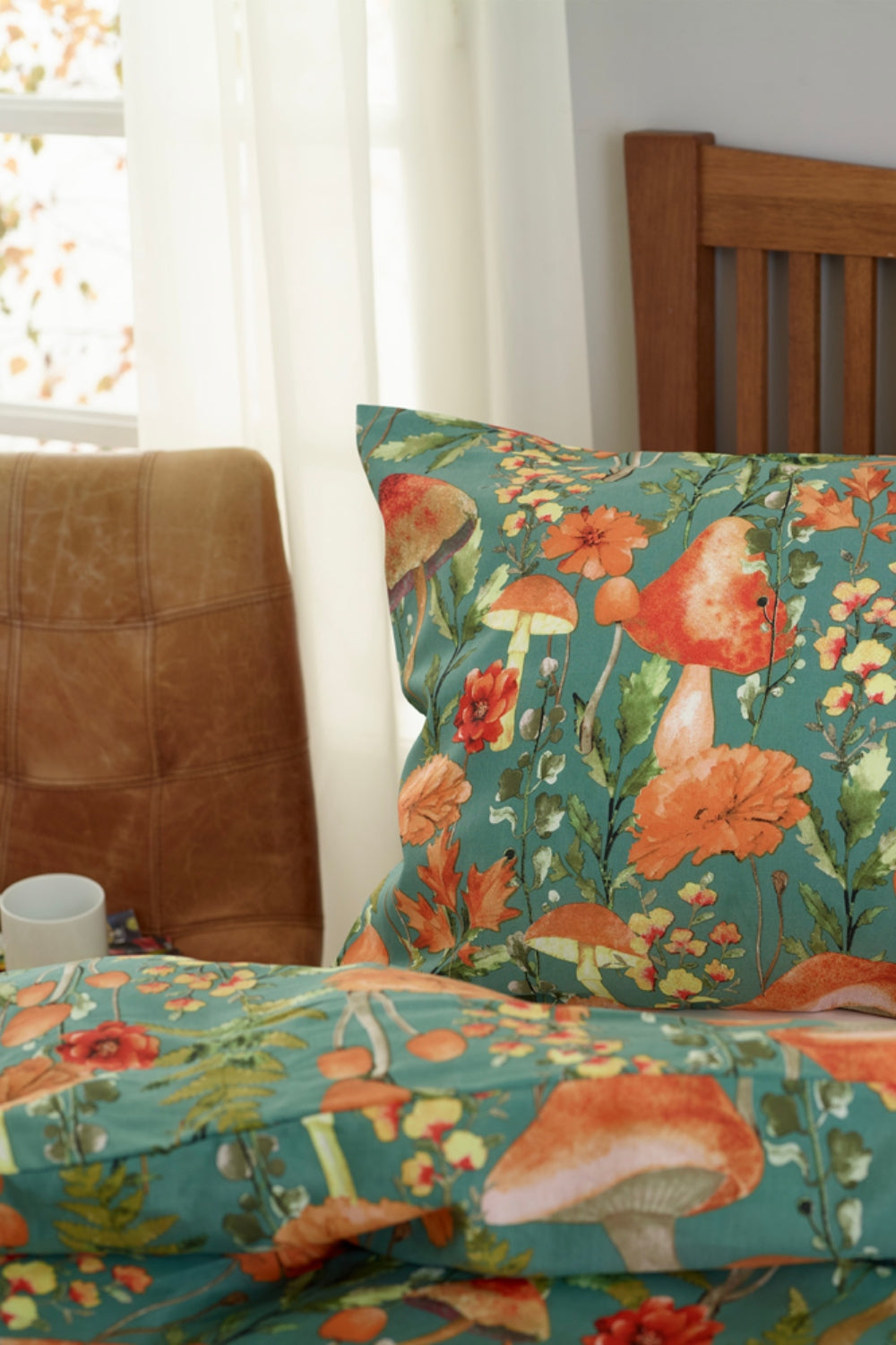 Mushrooms Sage Duvet Cover Set – 200tc Cotton Rich Printed Bedding | Double | Green