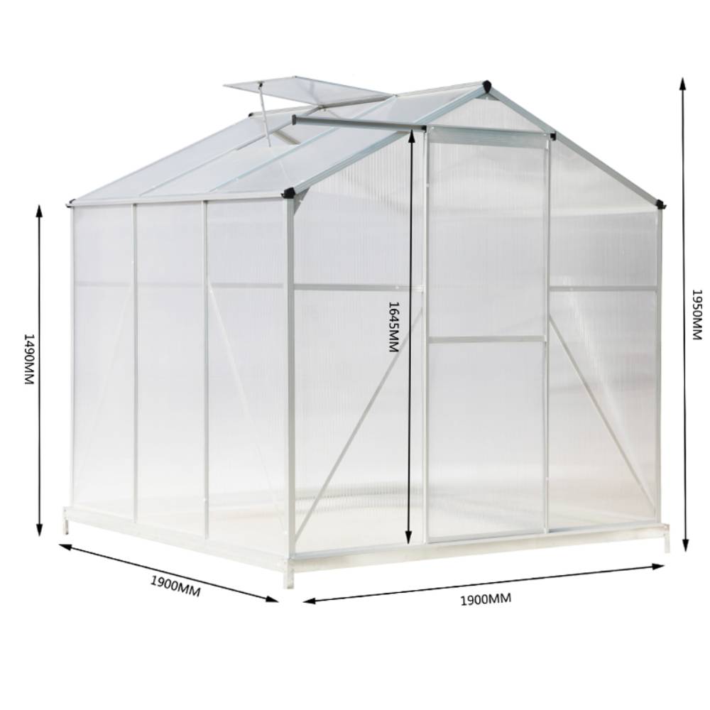 Polycarbonate Greenhouse With Base – Aluminum Frame Walk-in Greenhouse With Sliding Door & Ventilation Window For Plants & Flowers, White, 6 x 6ft