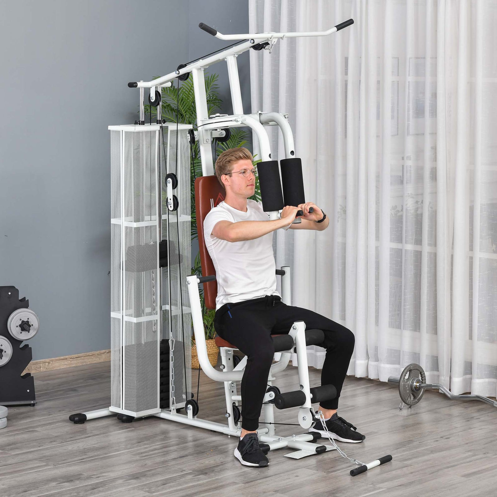 Multifunction Home Gym Weight Training Workout Station | White
