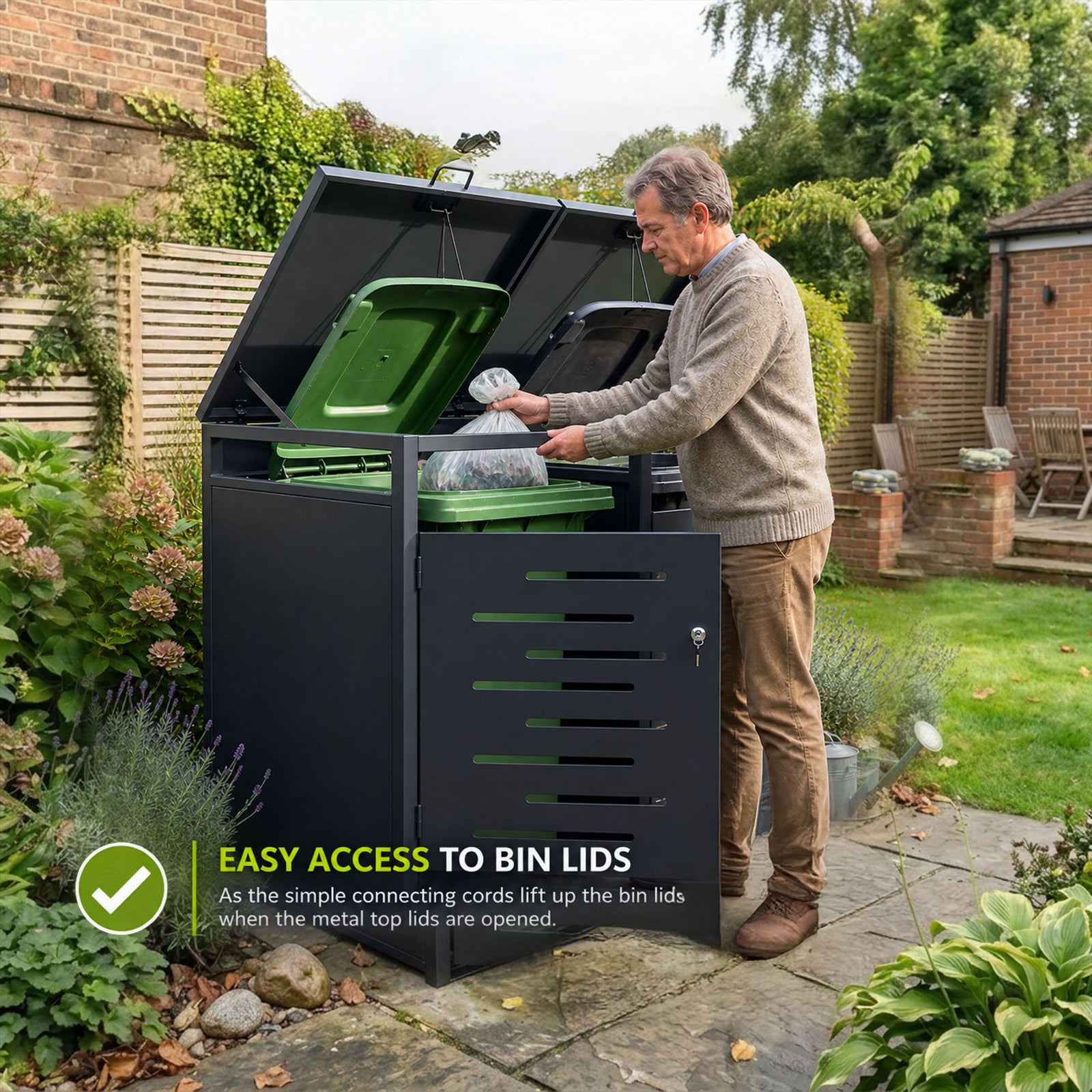 Outdoor Metal Bin Storage Galvanized Steel Lockable Wheelie Bin Storage Shed
