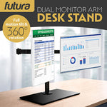 Futura Dual Monitor Stand 13 To 32 Inch Height Adjustable Freestanding Base Supports 8kg Per Arm