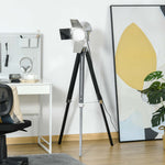 HOMCOM Vintage Tripod Floor Lamp Wood Cinema Searchlight Adjustable
