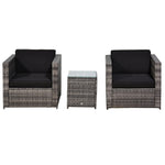 3pcs Patio Rattan Sofa Garden Furniture Set W/ Cushions | Gray