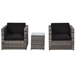 3pcs Patio Rattan Sofa Garden Furniture Set W/ Cushions | Gray