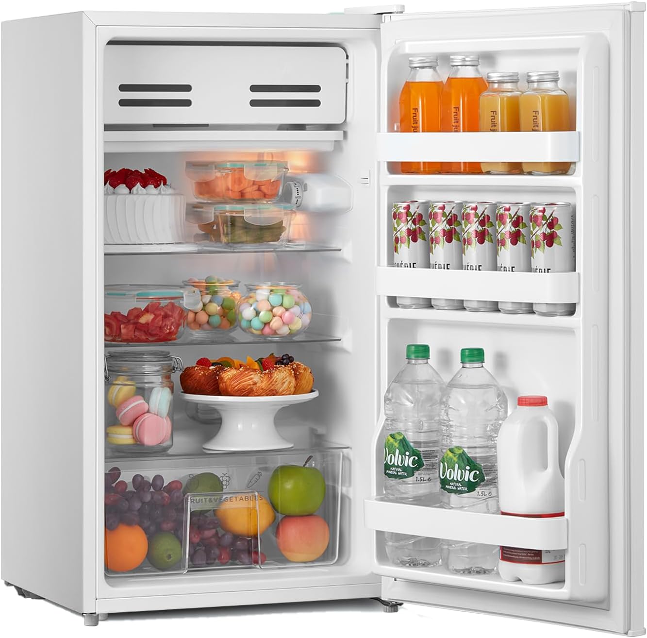 93l Compact Multi-layer Fridge With Cooler Box, 3 Removable Glass Shelves & Reversible Door | White