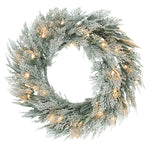 60 Cm Prelit Christmas Wreath, Flocked Front Door Wreath With Timer