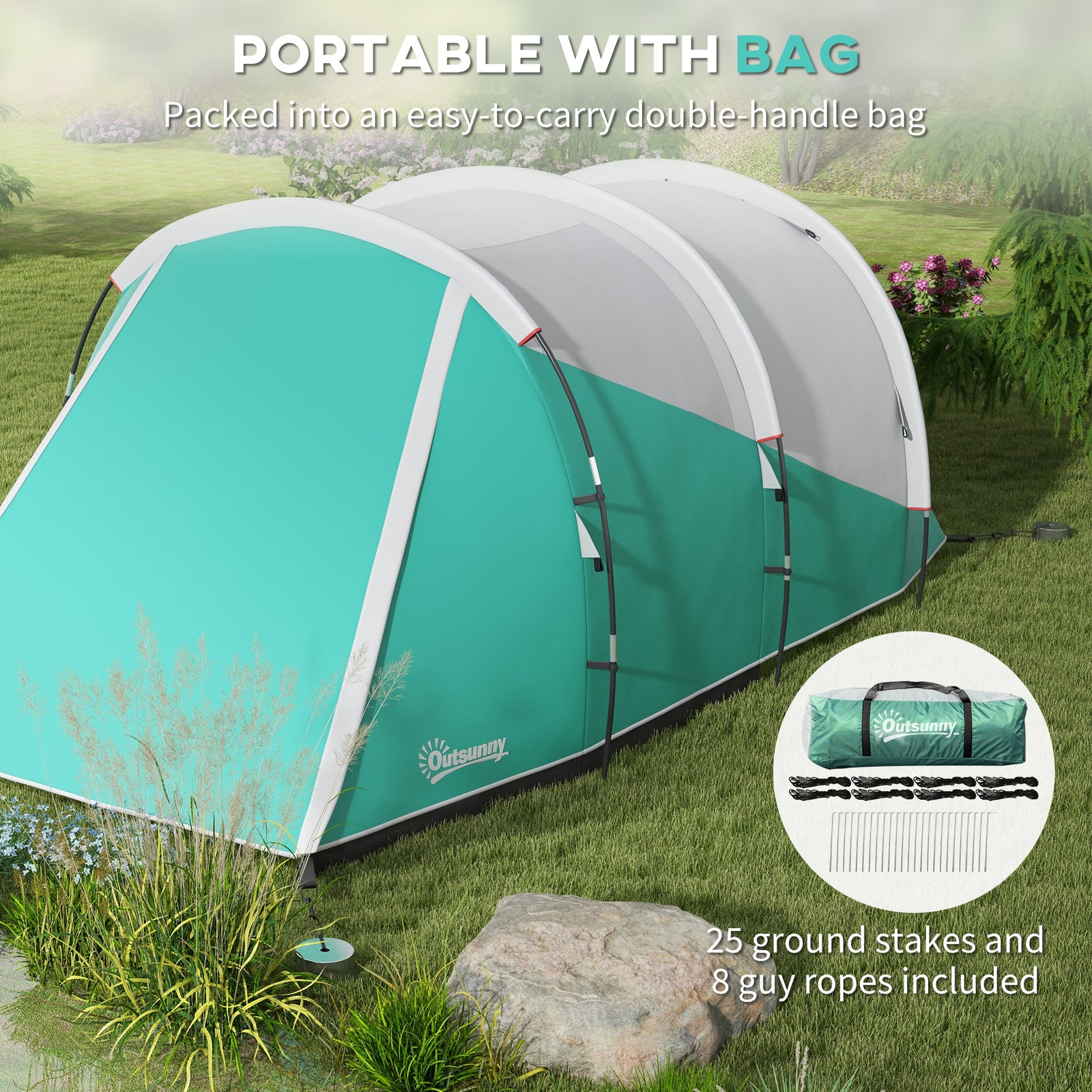 3000mm Waterproof Camping Tent W/ Porch &sewn In Groundsheet