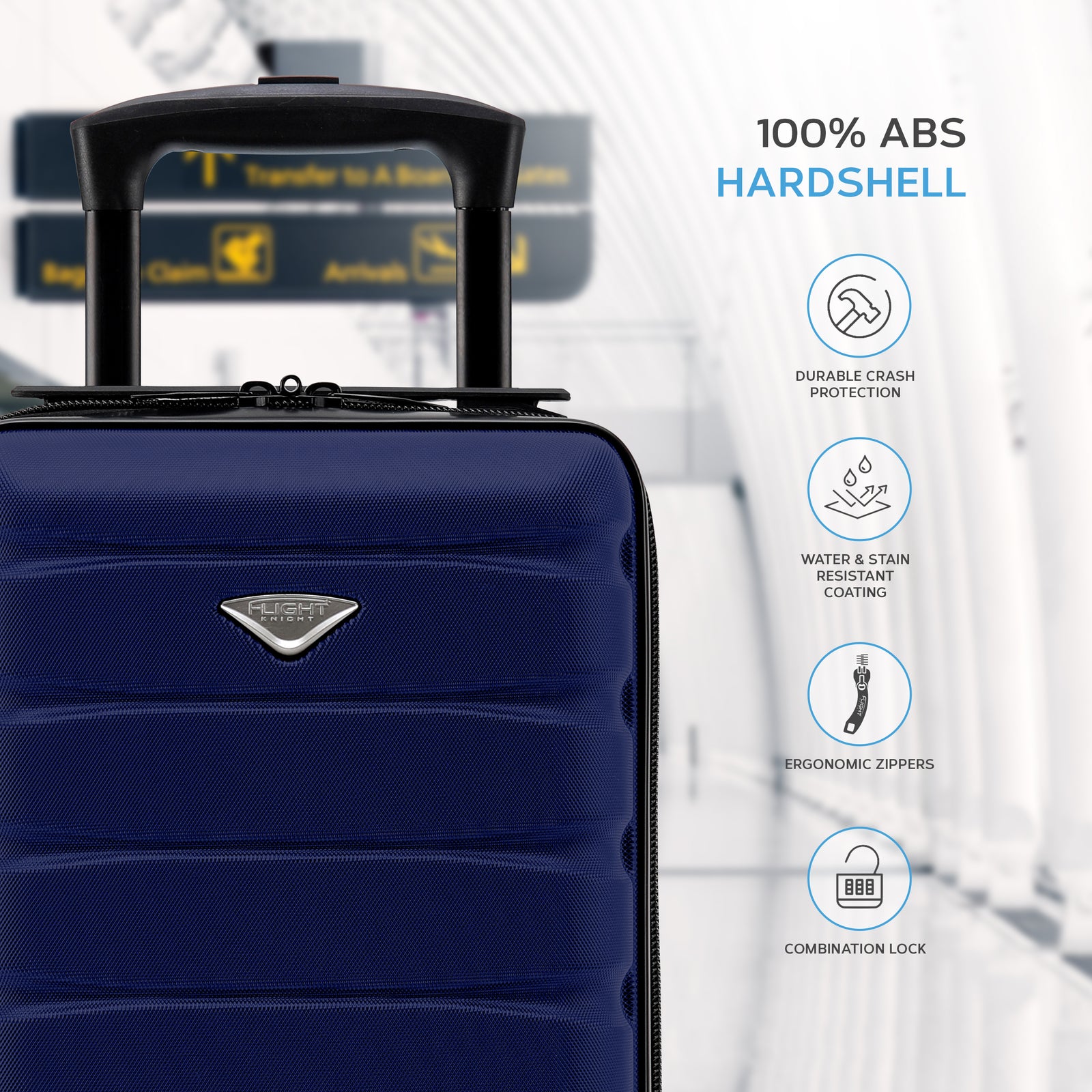 40x20x25cm Hard Case Cabin Suitcase Ryanair Free Approved Carry On | Cabin | Navy Blue