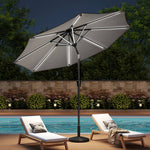 3m Solar Led Patio Umbrella, Outdoor Parasol With 16 Led Tubes, Crank Lift & Push Button Tilt With Round Base | One Size | Light Grey