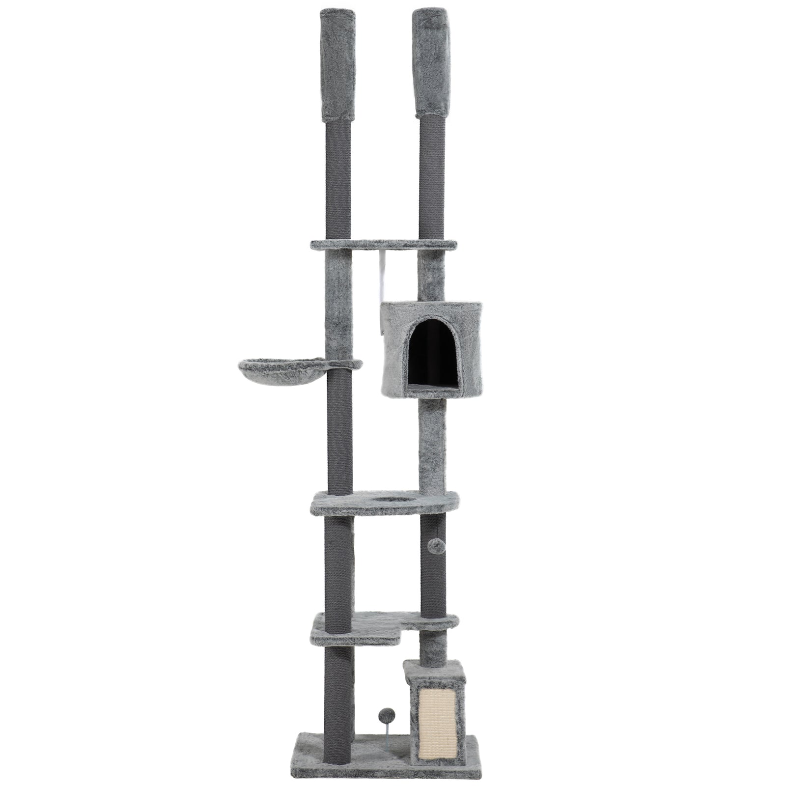 225-255cmh Floor-to-ceiling Cat Tree For Indoor Cats W/ Condo Ramp