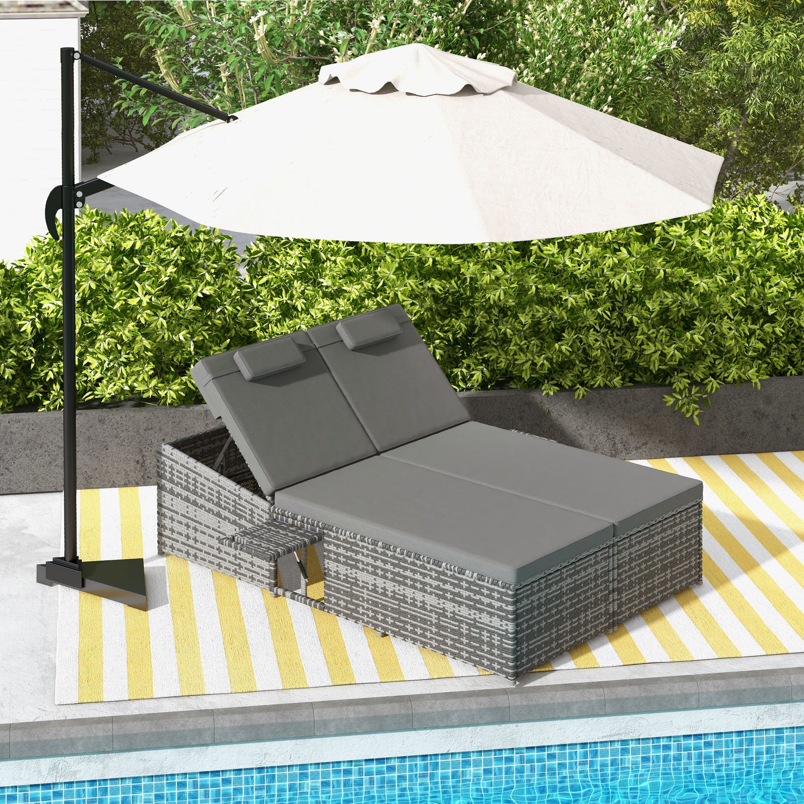 2-person Rattan Daybed Lounger Garden Recline Chair