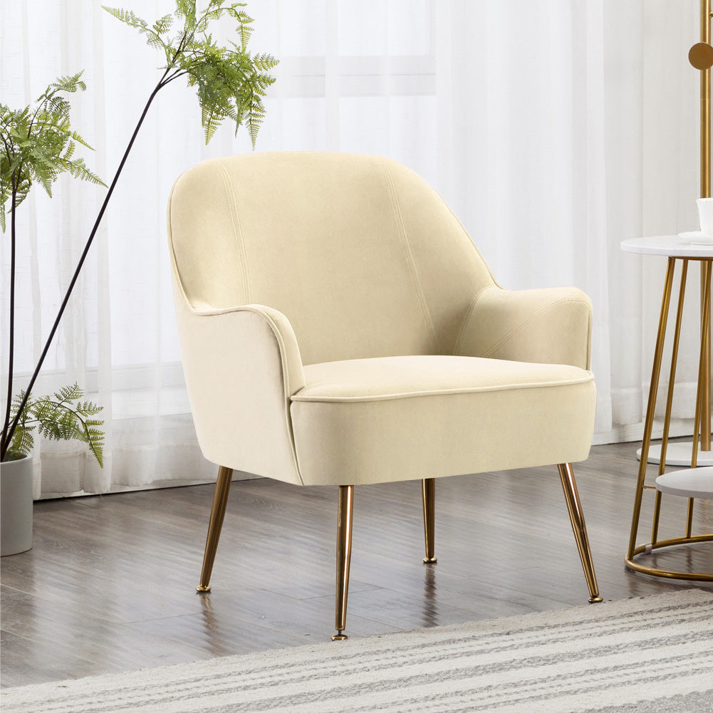 Contemporary Upholstered Comfy Armchair With Gold-plated Feet