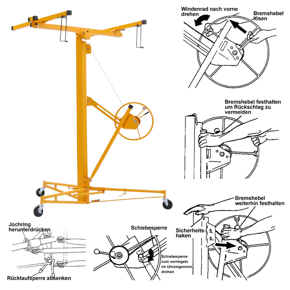 16ft Rolling Drywall Lifter Panel Hoist Jack Tool | Yellow