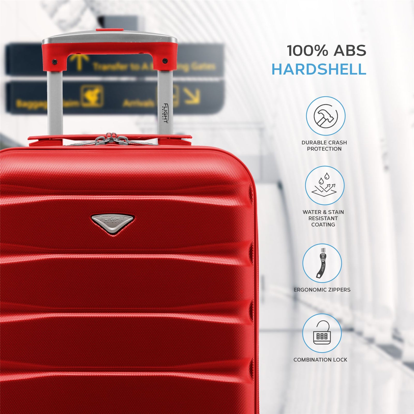 55x35x20cm Cabin Carry On Suitcase Hard Shell Overhead Luggage 100+ Airlines Approved | Cabin | Red