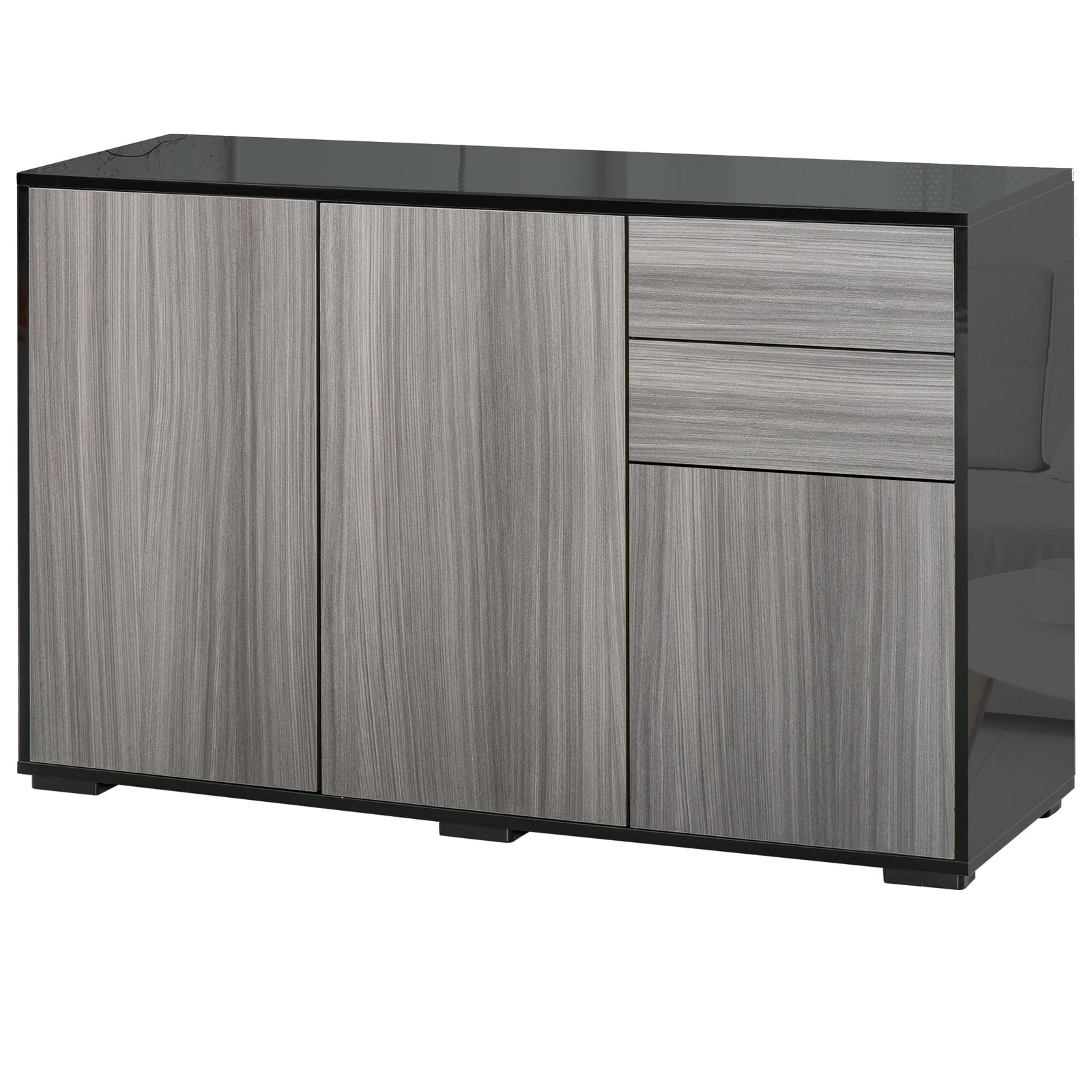 Side Cabinet With 2 Door Cabinet And 2 Drawer Home Office | One Size | Black & Grey