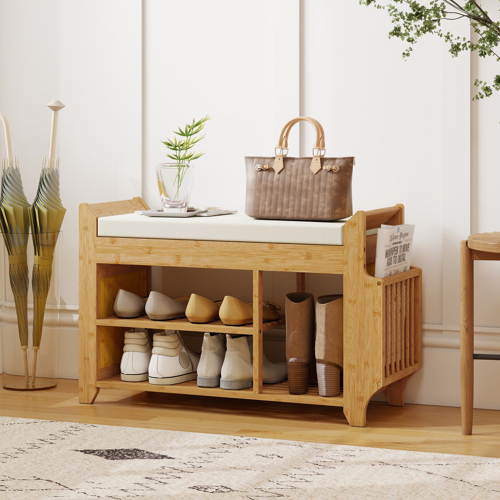 Shoe Bench Cushioned Seat 100 Cm | Natural