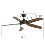 52 Inch Ceiling Fan With Dimmable Led Light & Remote 5 Blade Modern Quiet Fan
