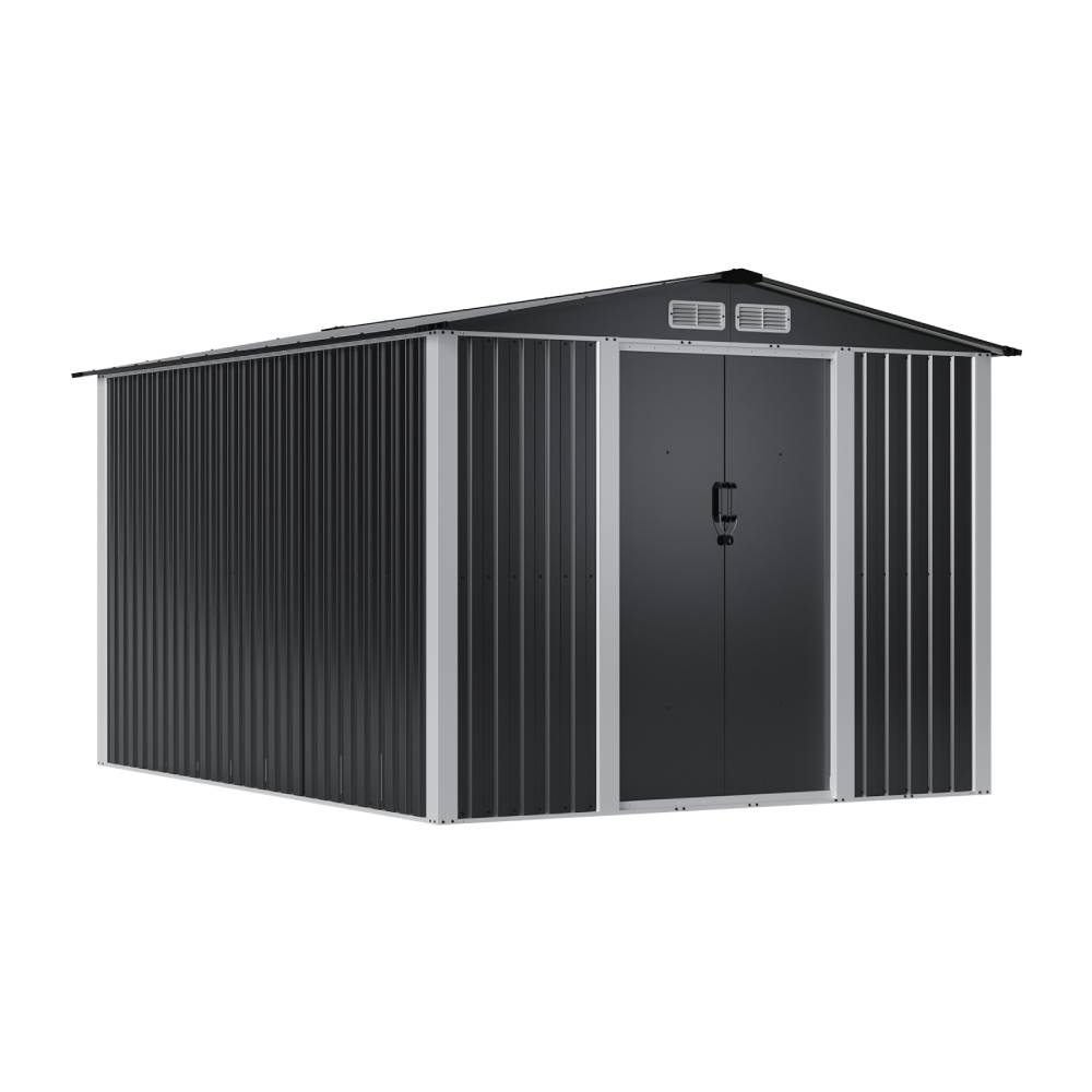 Breeins 8 X 10ft Large Metal Outdoor Storage Shed with Apex Roof, Lockable Double Sliding Doors & Air Vents, Weather-Resistant Garden Tool Storage House
