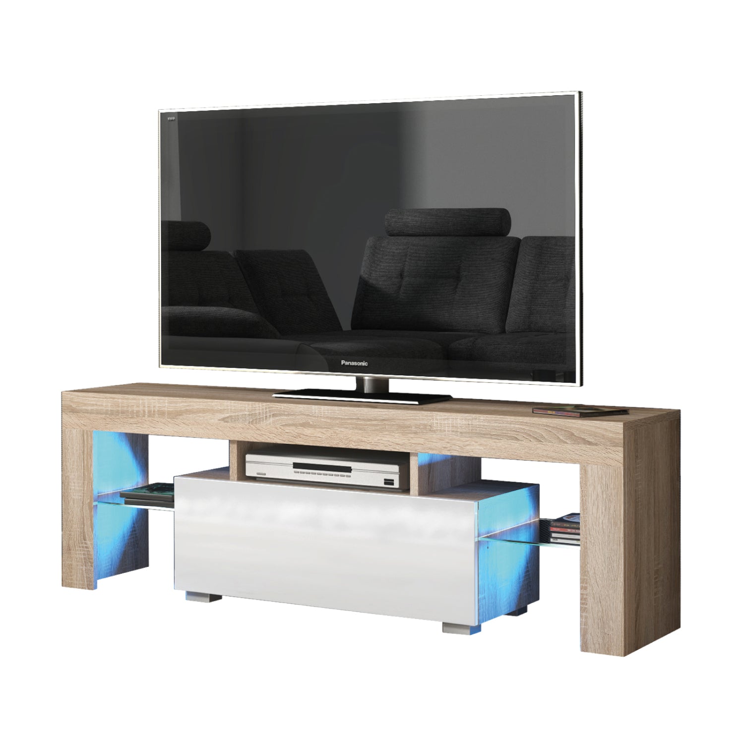 Floe Tv Unit 130cm With Led Lights | Natural Oak