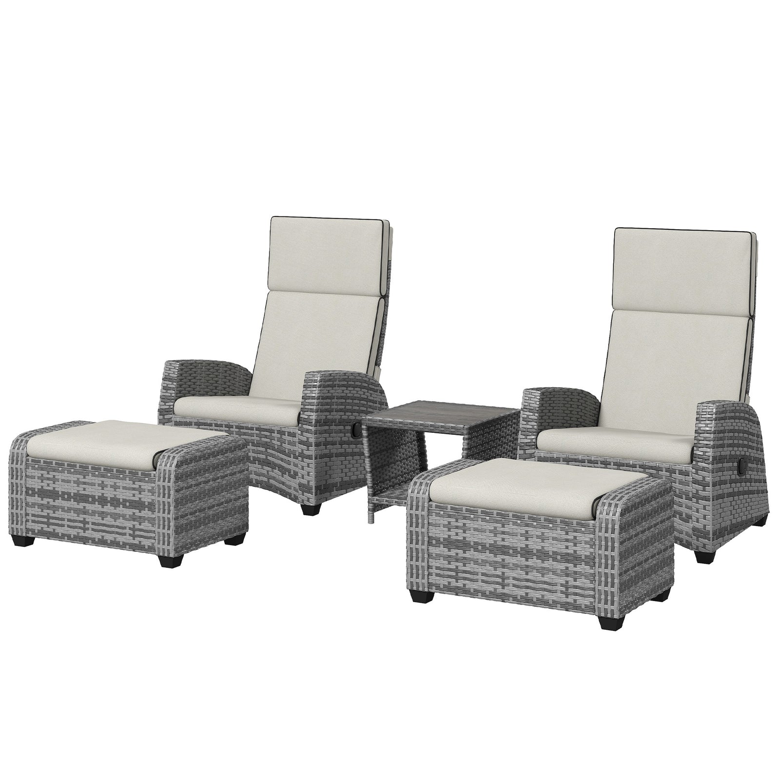 5 Pieces Pe Rattan Set, Reclining Chairs | Grey