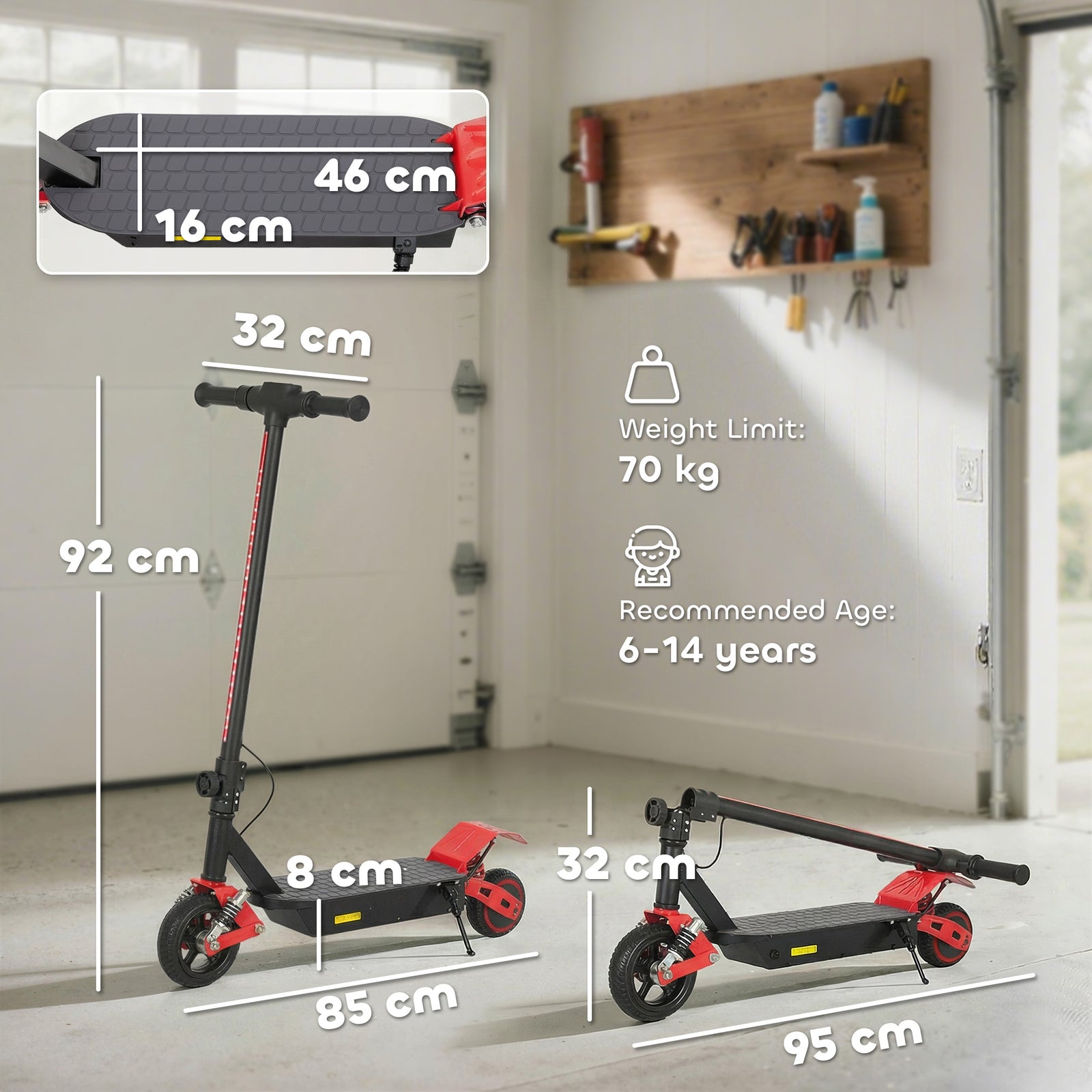 Electric Scooter For Kids With Lcd Display, Up To 15 Km/h | Red