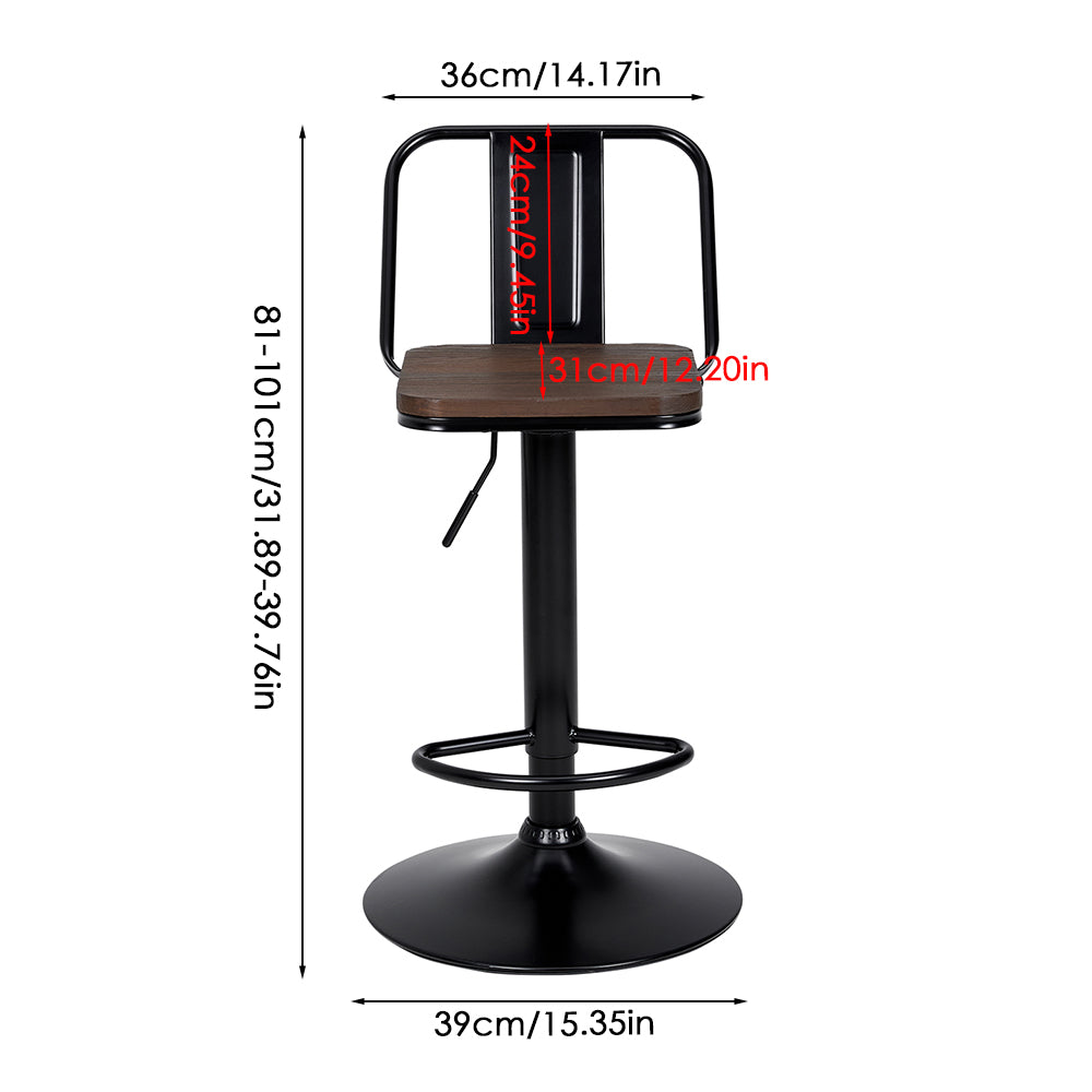 Set Of 2 Industrial Bar Stools Adjustable Height 360° Swivel Counter Chairs Low Back