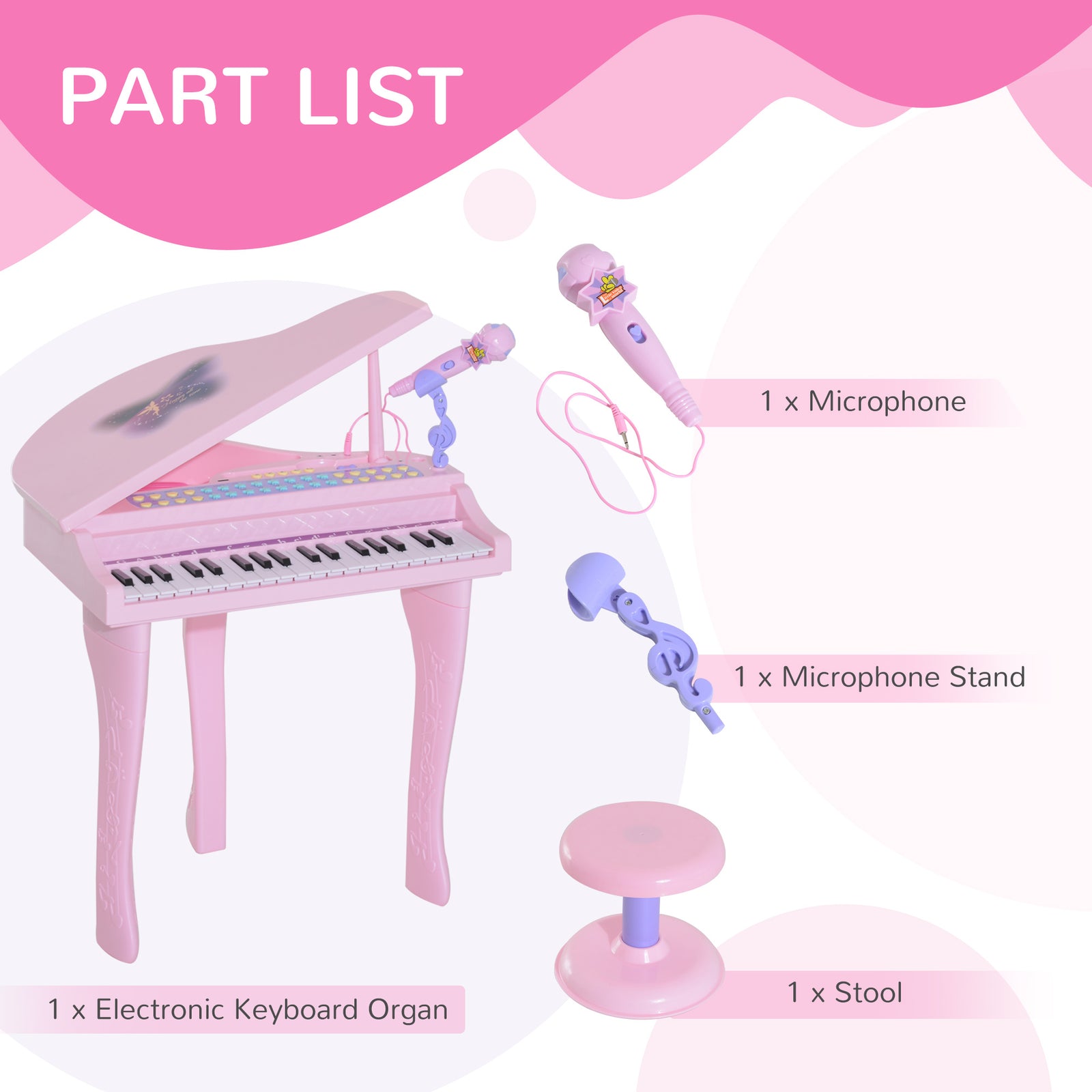 37 Key Musical Mini Piano Electrionic Keyboard Microphone Stool | Pink