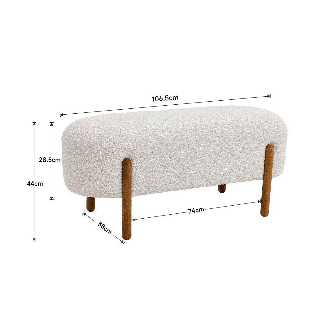 Contemporary Fabric Upholstered Bench with Solid Walnut Wood Legs, Beige，106.5cm W 44cm H