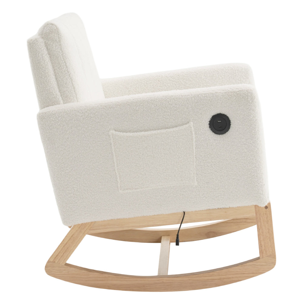 Teddy Fleece Upholstered Wood Base Rocking Chair With Charging Ports