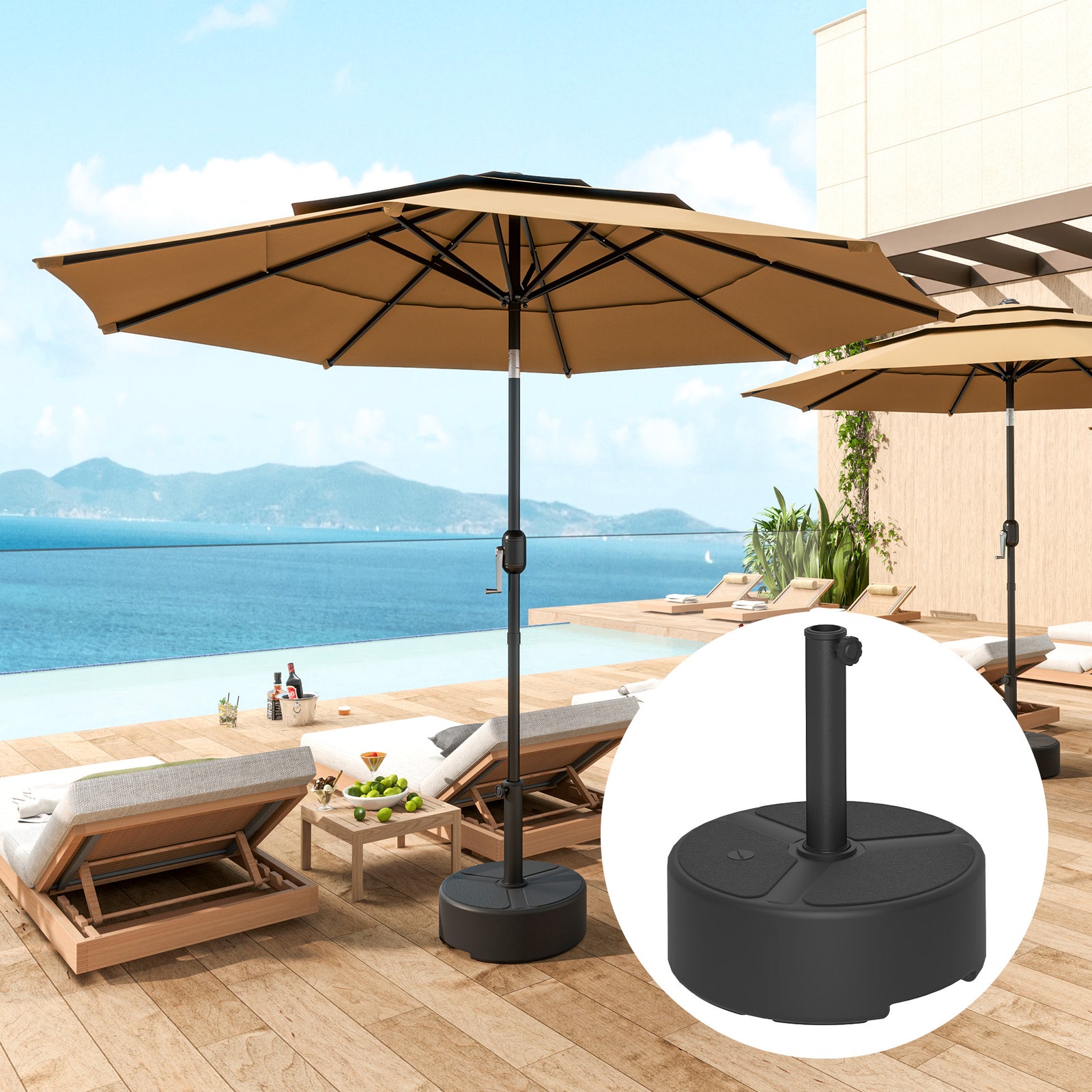 Outsunny Round Garden Parasol Base, Sand/water Filled Parasol Stand