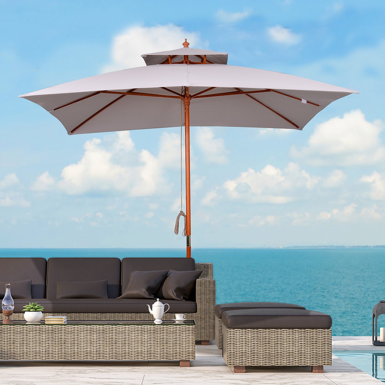 Patio Parasol Garden Sun Umbrella Sunshade Bamboo