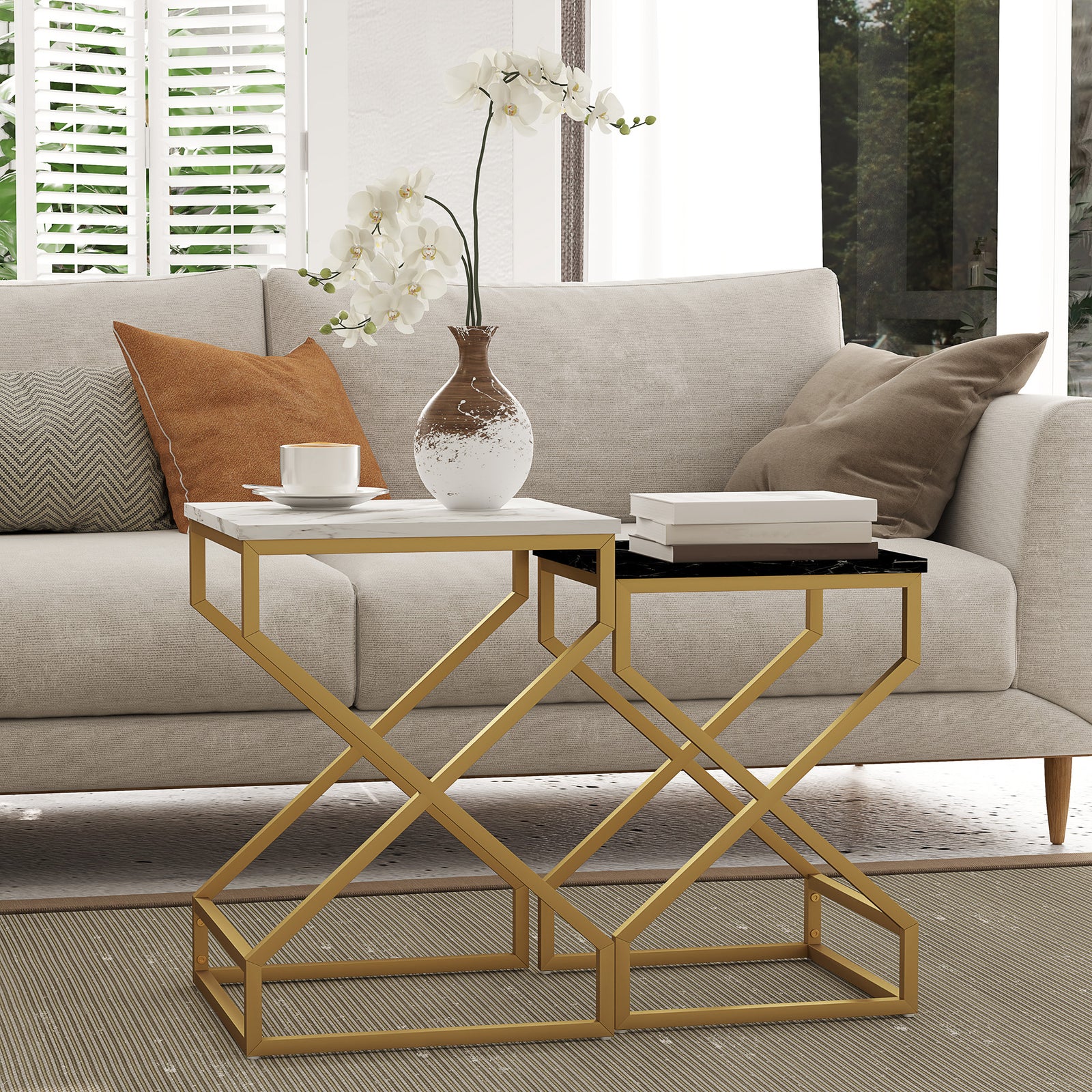 Nest Of Tables, Coffee Table Set With Steel Frame
