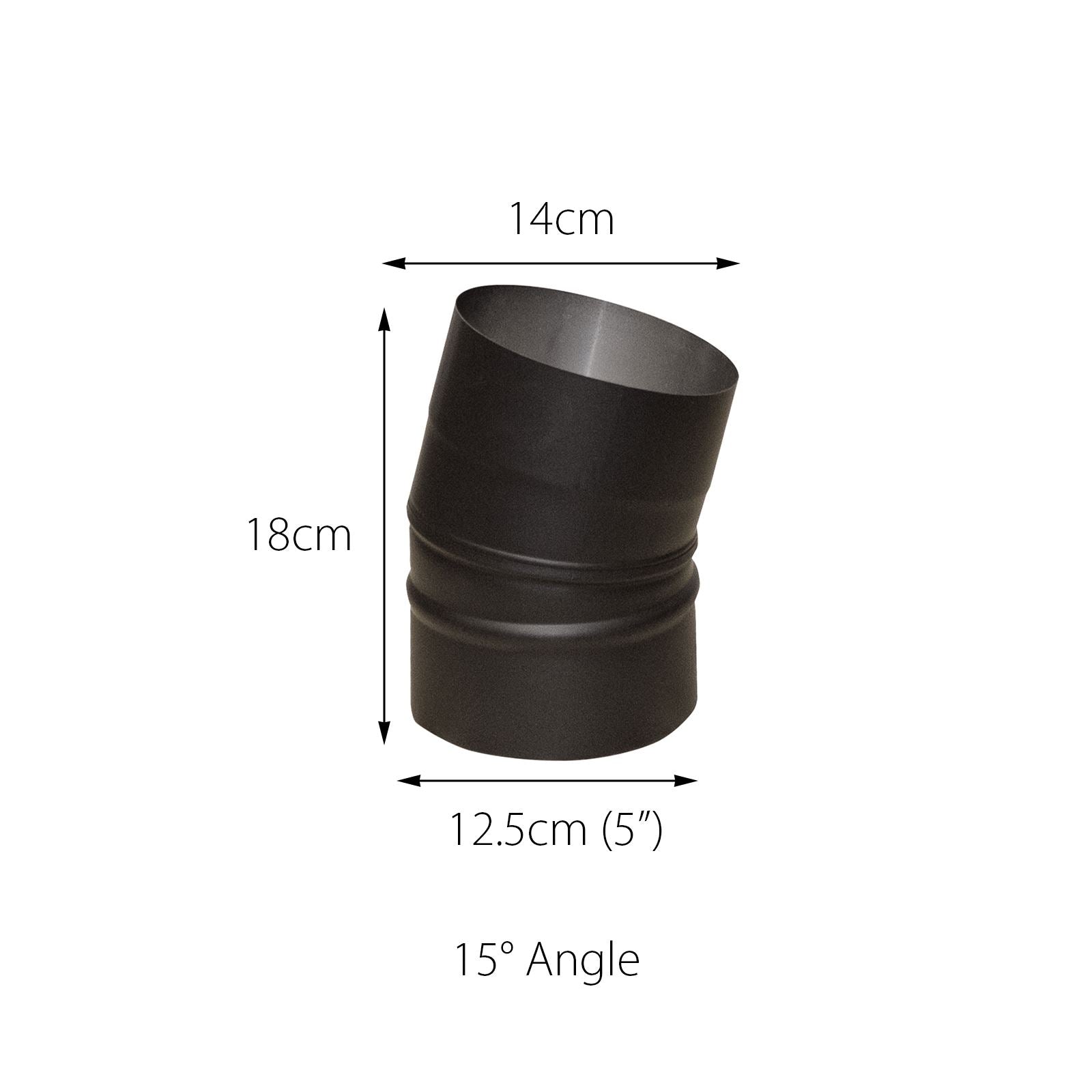 Flue Pipe Various Angled Elbow Bends for 5" inch (125mm) | 15 Degrees | Black