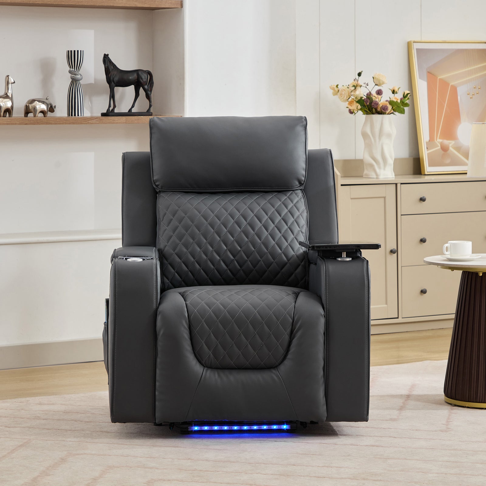 Byron Electric Riser Recliner Chair With Massage And Heat, Drink Cooler, Table | Grey
