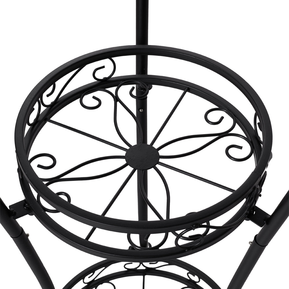 3-tier Black Iron Plant Stand Metal Flower Rack For Indoor & Outdoor Garden Display