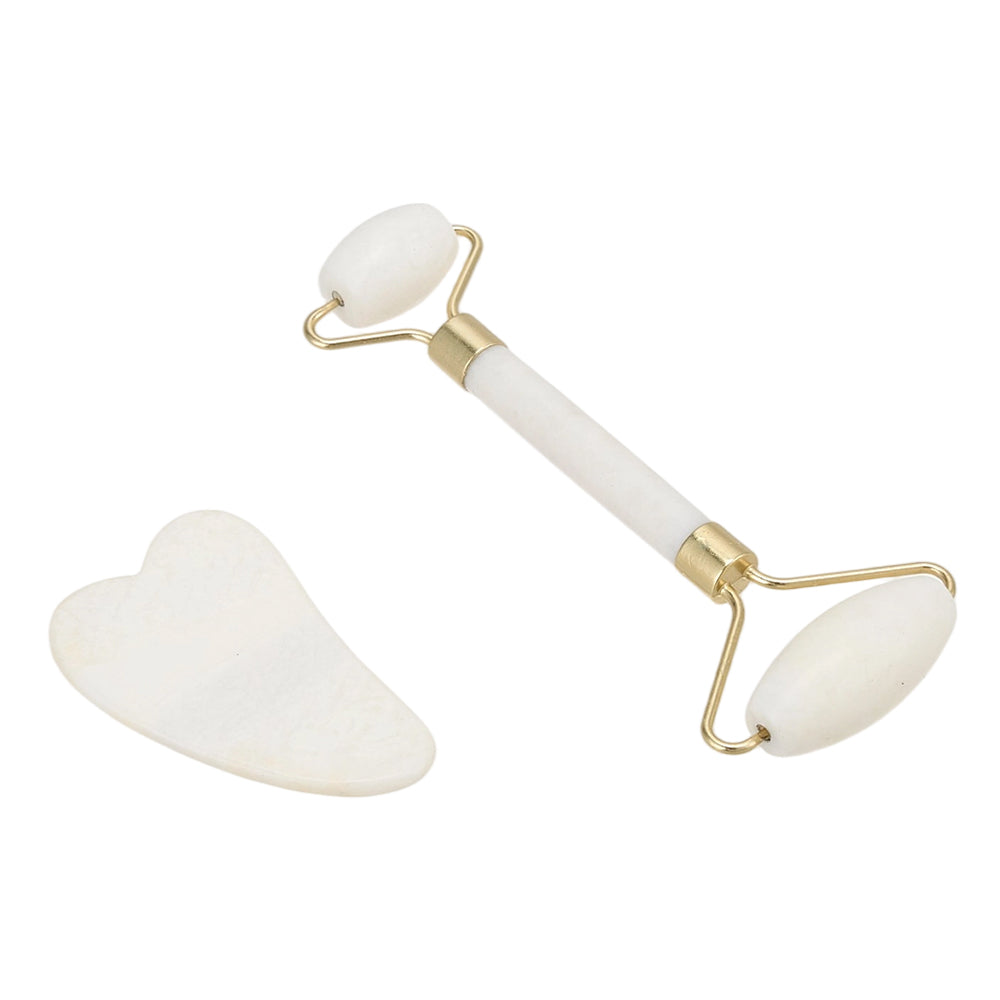 Gua Sha And Jade Roller Set For Facial Massage | White