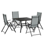 5 Pcs Garden Dining Set, Folding Chairs And Metal Top Table | Gray