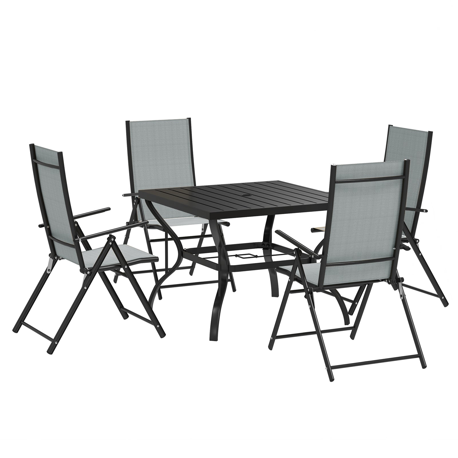 5 Pcs Garden Dining Set, Folding Chairs And Metal Top Table | Gray