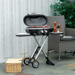 Foldable Bbq Grill, 2 Burner, Trolley | Black