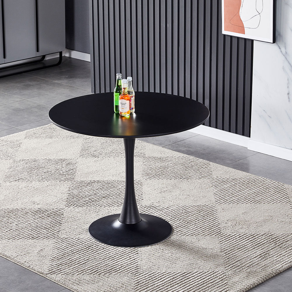 90cm Dia X 75cm Hmodern Round Wooden Table With Metallic Base | 0.9m | Black